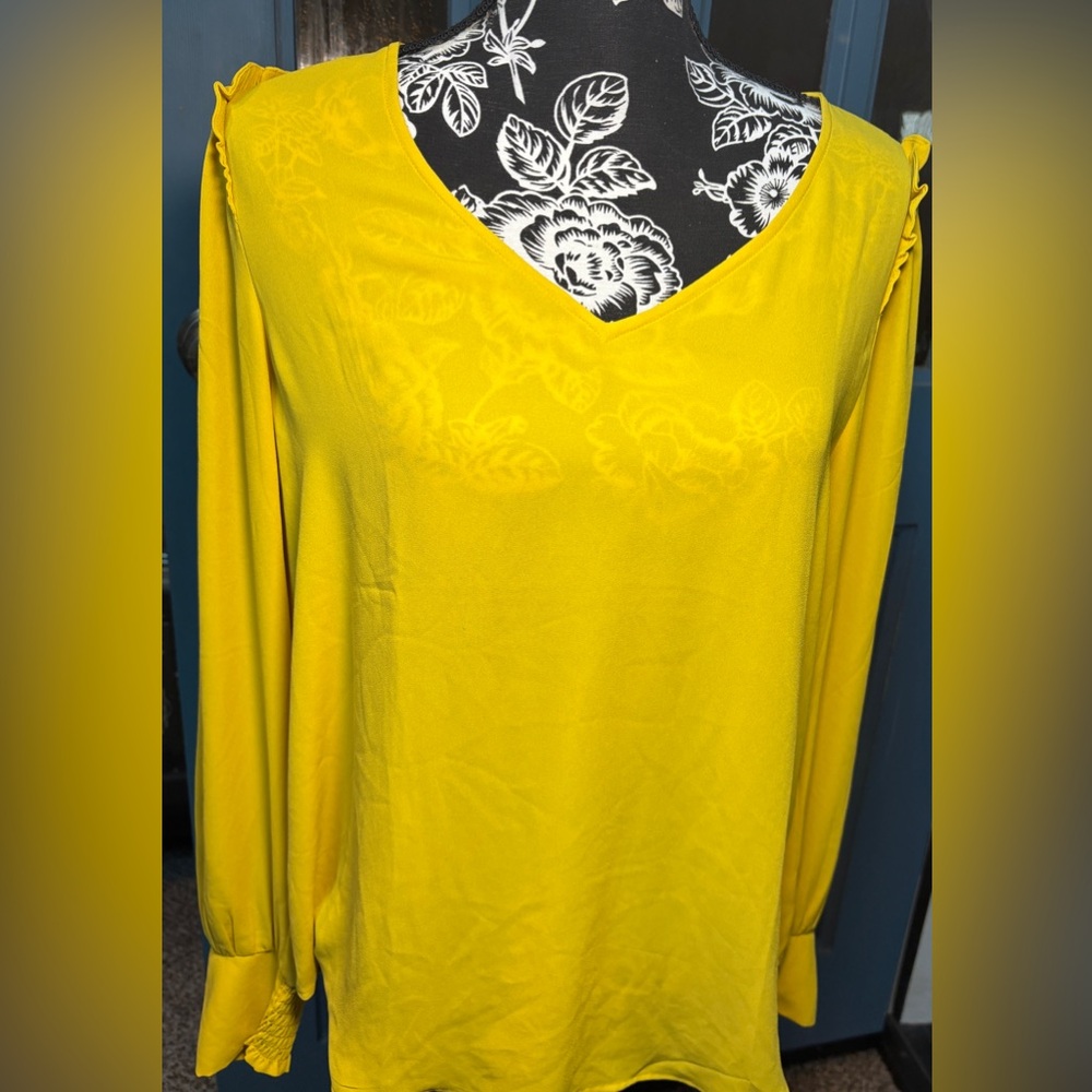 LOFT Yellow V-Neck Long Sleeve Blouse